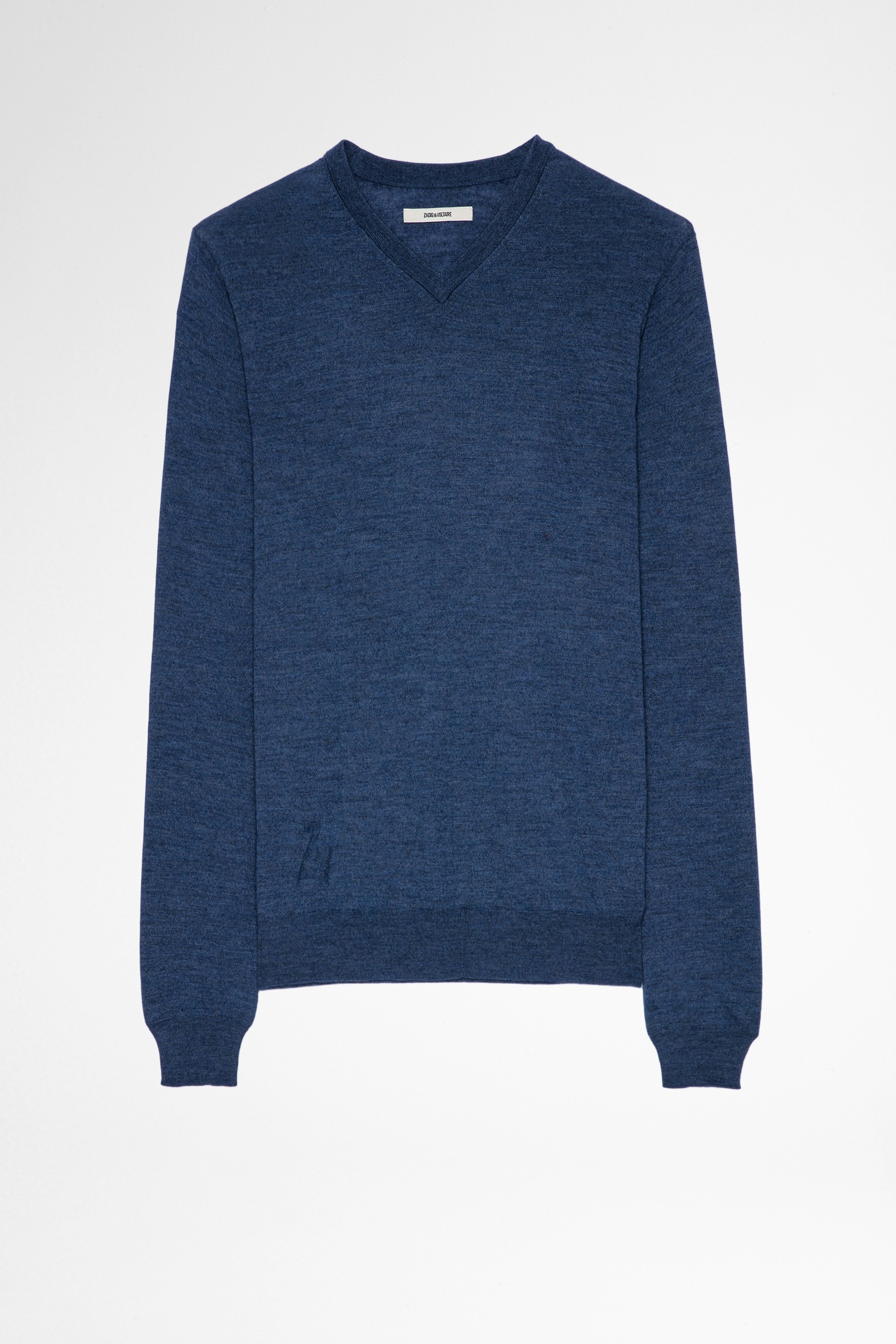 Pullover Vasko Herren-Pullover mit V-Ausschnitt aus blauer Merinowolle