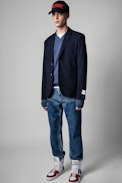 Vasko Jumper - Men’s blue merino wool V-neck sweater