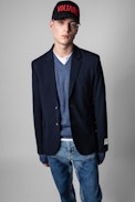 Vasko Jumper - Men’s blue merino wool V-neck sweater