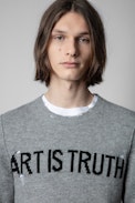 Pullover Kennedy Art is Truth - Herren-Pulli aus grauem Kaschmir mit Used-Effekt Art is Truth