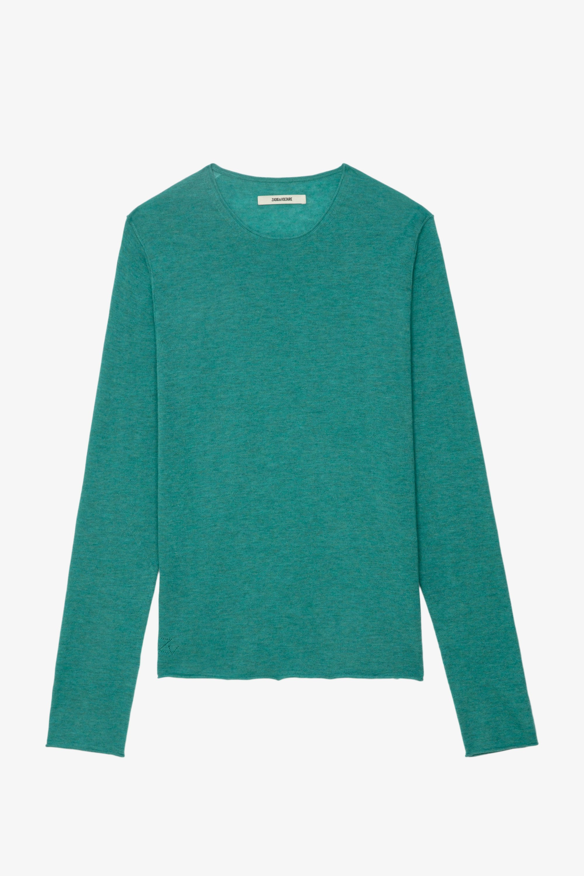 Teiss Cashmere Jumper - Blue green feather cashmere jumper with round neckline and long sleeves.
