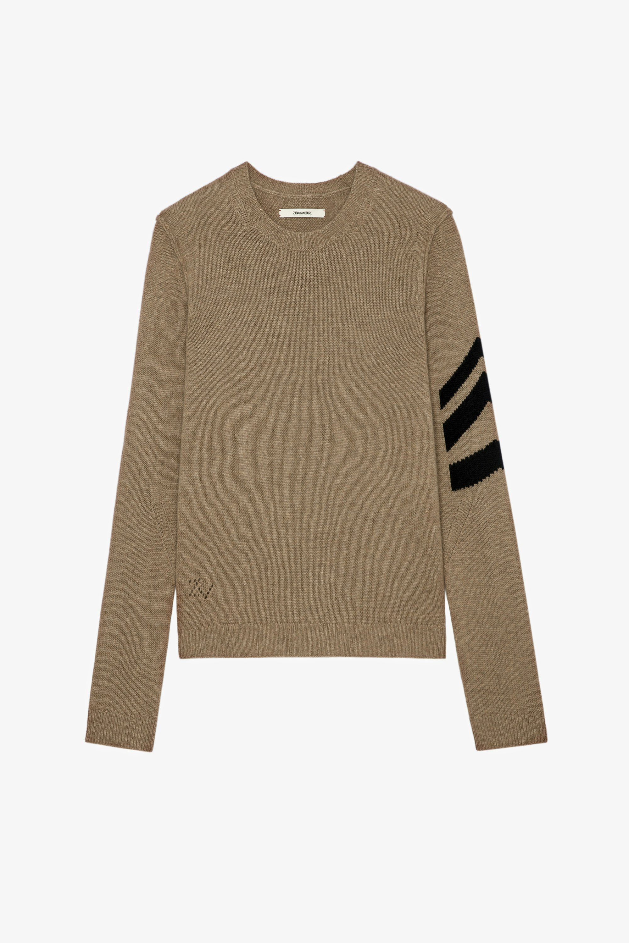 Kennedy Arrow Cashmere Sweater Men’s cognac cashmere jumper featuring arrows on the sleeve