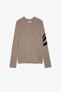 Kennedy Pullover 100% Kaschmir - Herrenpullover aus beigefarbenem Kaschmir mit Pfeilen auf dem Ärmel