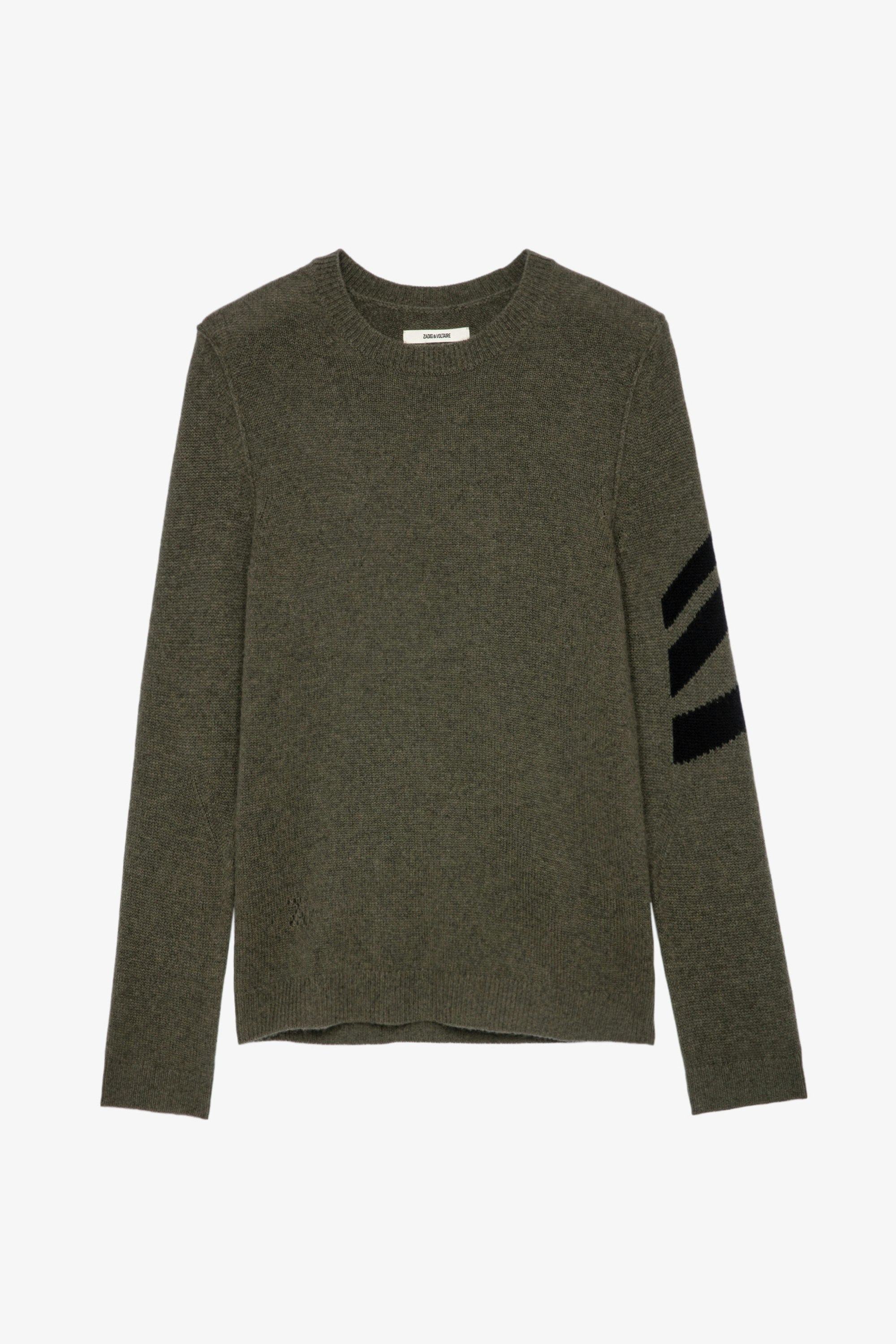 Kennedy Cashmere Jumper - Men’s khaki cashmere sweater with arrows on the sleeve