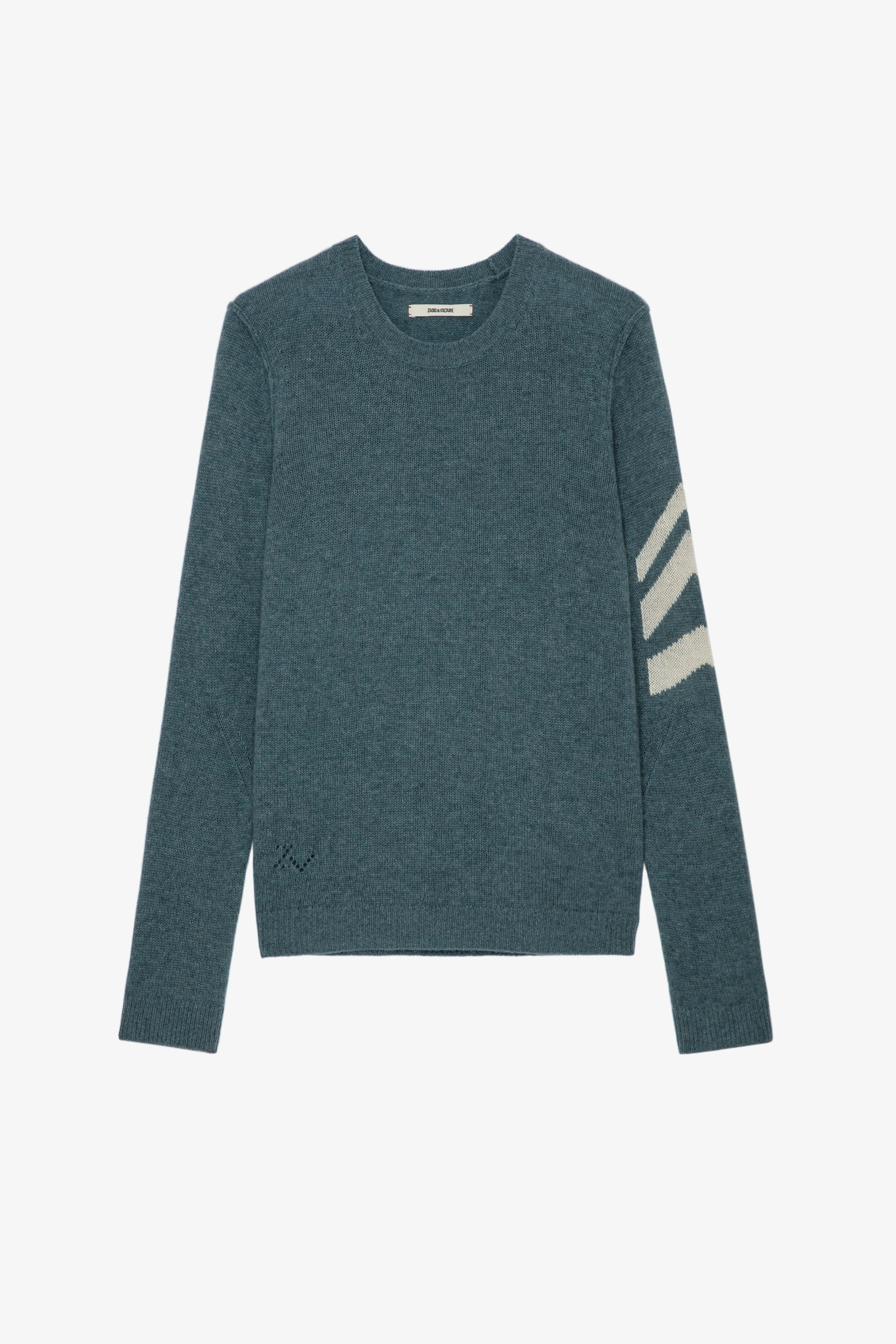 Kennedy Arrow Cashmere Jumper Men’s green cashmere jumper featuring arrows on the sleeve