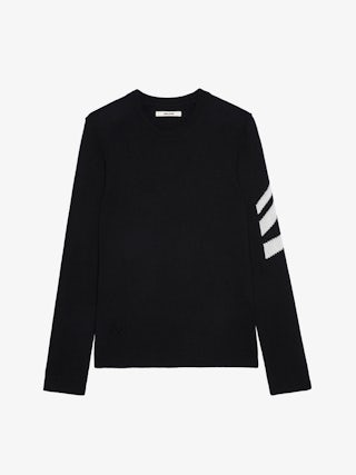 Kennedy Jumper 100% Cashmere - Long-sleeved black 100% cashmere jumper with arrow on left arm.