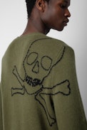 Pullover Kennedy Kaschmir - Herren-Kaschmirpullover in Khakigrün mit Totenkopf-Motiv