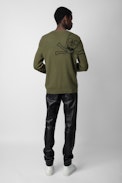 Pullover Kennedy Kaschmir - Herren-Kaschmirpullover in Khakigrün mit Totenkopf-Motiv