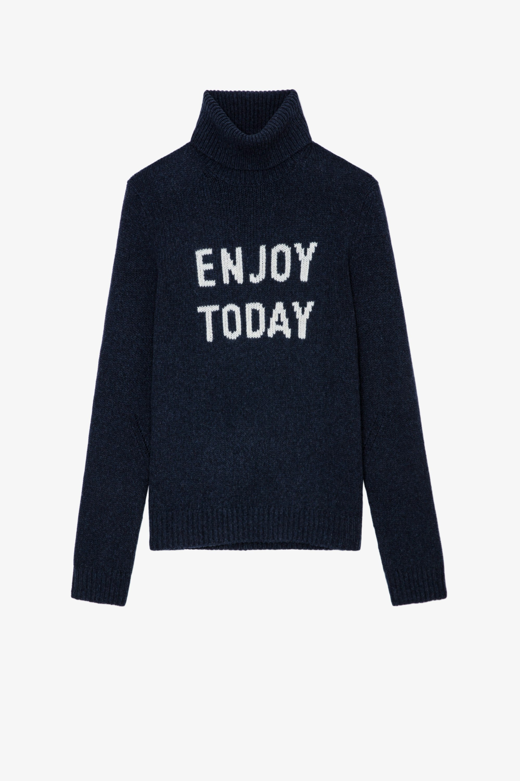 Enjoy Today Bobby Jumper Men’s navy blue wool turtleneck jumper with ‘Enjoy today’ inscription