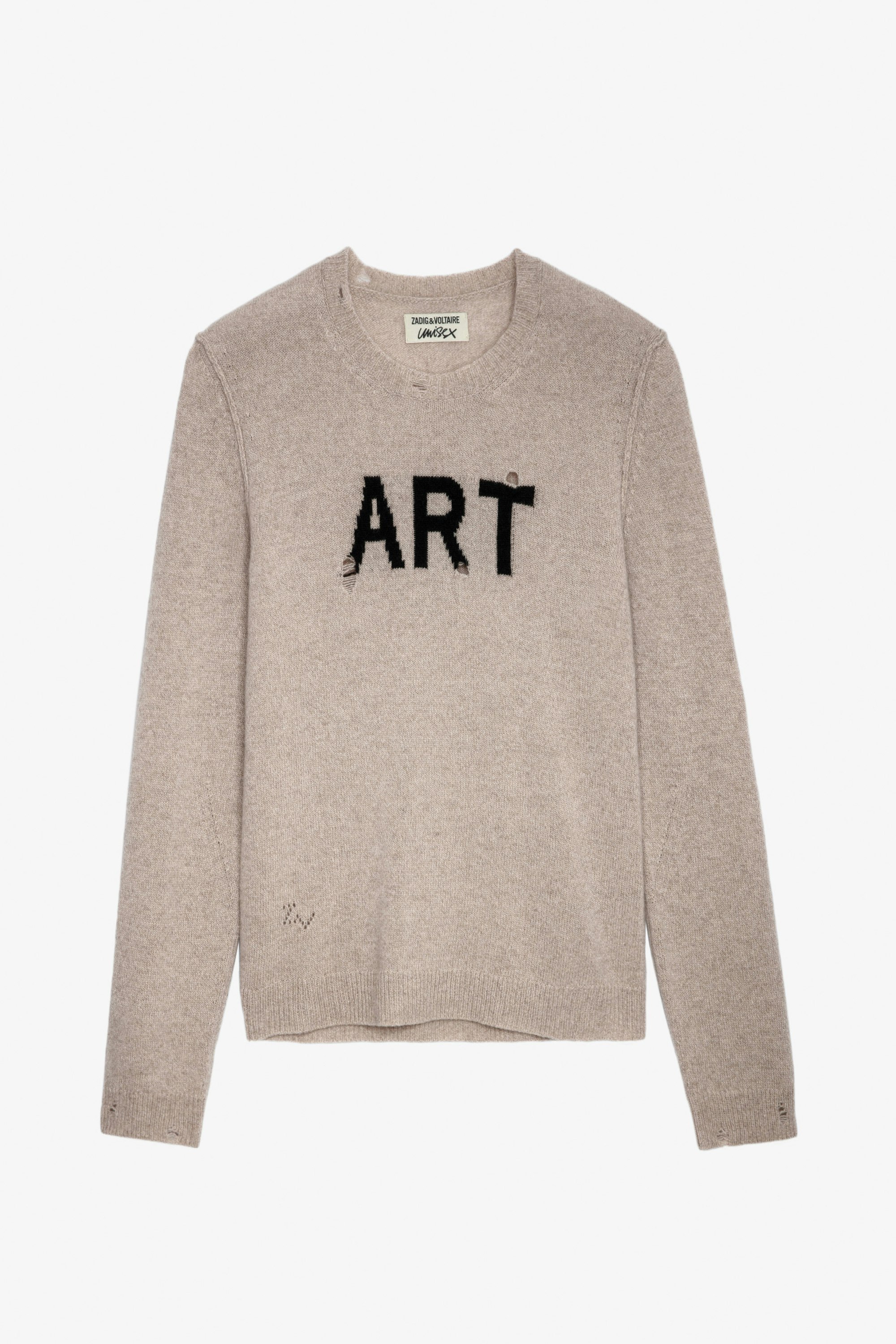 Kennedy Jumper - Unisex’s beige knit jumper with intarsia jacquard “Art” slogan.