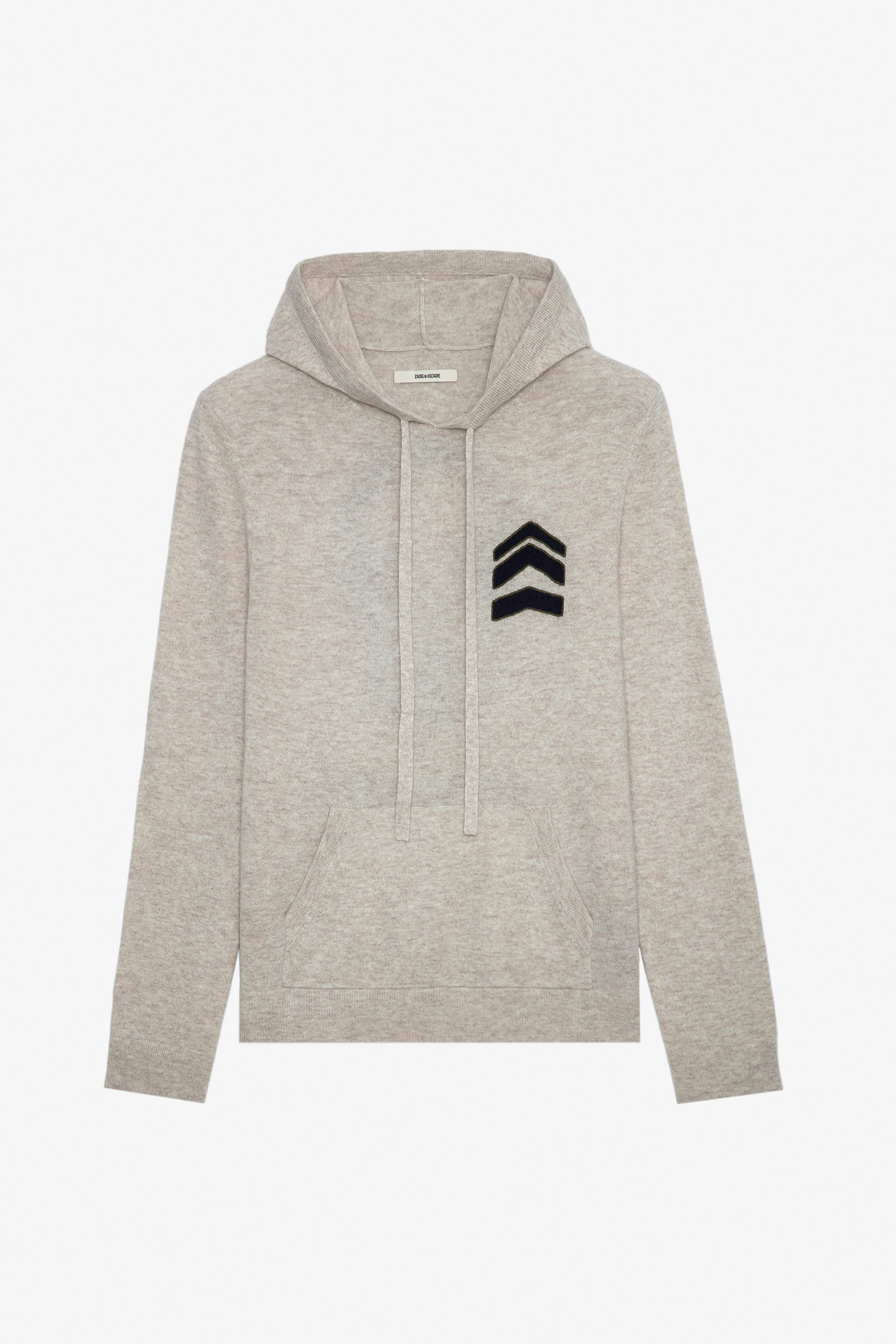 Clay Jumper - Men’s beige knit hoodie with arrows and skull motif on the back.