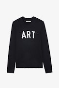 Pullover Kennedy - Schwarzer Pullover aus Merinowolle mit „Art“-Botschaft für Herren.