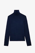 Pullover Bart - Herren-Pullover aus blauer Merinowolle mit Stehkragen und Pfeilmuster am Rücken.