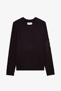 Kennedy Arrow Jumper 100% Cashmere - Unisex’s burgundy cashmere jumper with arrows on the sleeve.