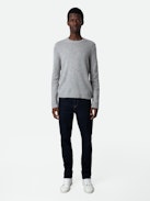 Maglione Kennedy Arrow 100% Cachemire - Maglione unisex in 100% cashmere grigio chiaro screziato decorato con frecce sulla manica.