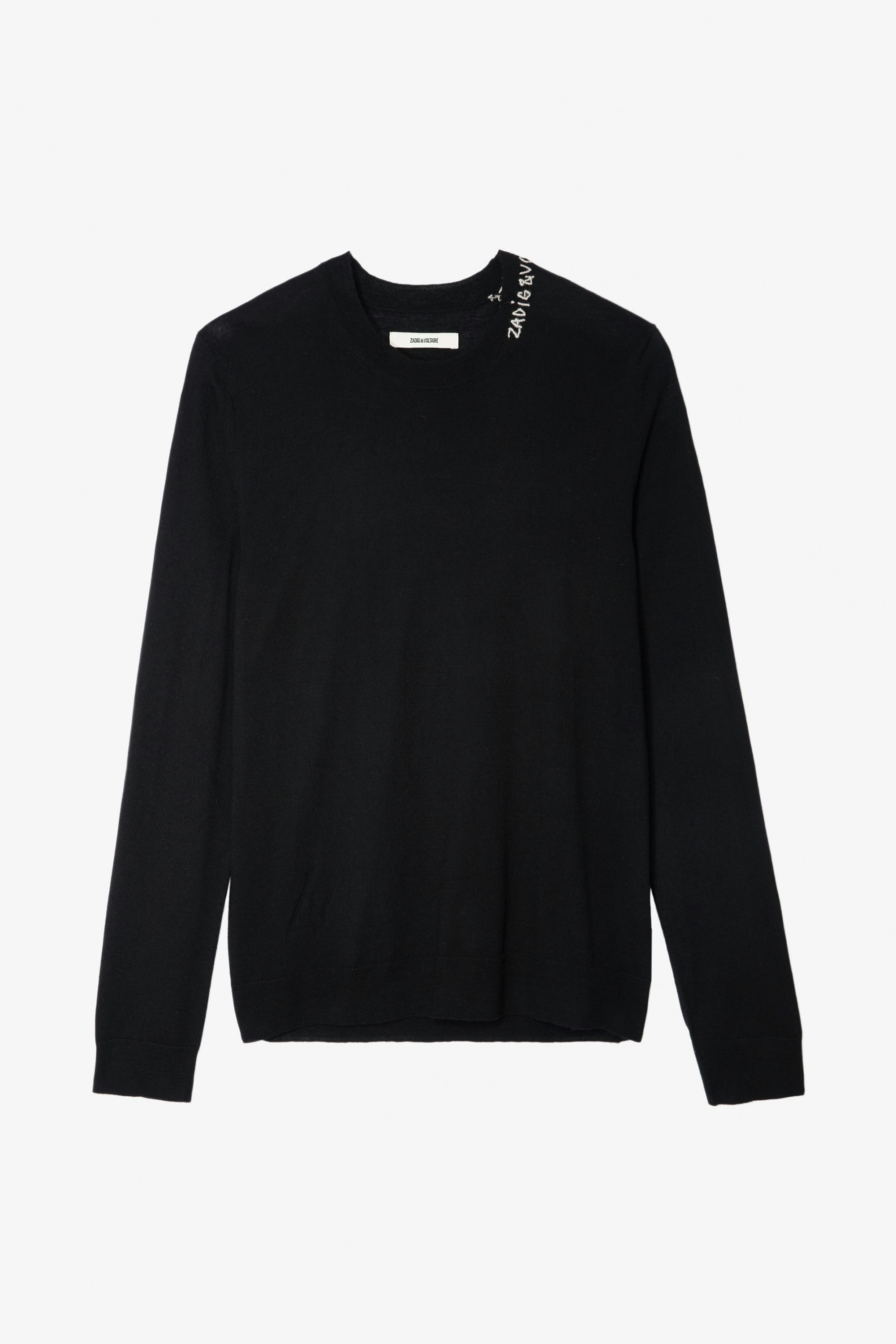 Pullover Kennedy - Pullover aus schwarzer Merinowolle mit Zadig&Voltaire-Stickerei am Kragen für Herren.