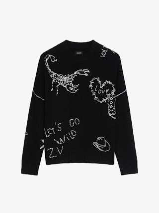 Bobo Wool Sweater - Men's merino wool sweater with embroidered details throughout.