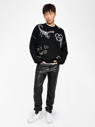 Bobo Jumper 100% Merino Wool - Round neck jumper with all over embroidery.