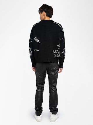 Bobo Wool Sweater - Men's merino wool sweater with embroidered details throughout.