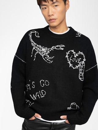 Bobo Wool Sweater - Men's merino wool sweater with embroidered details throughout.