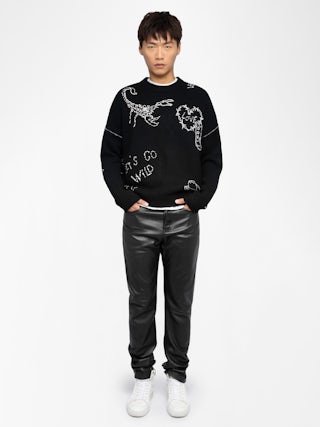 Bobo Wool Sweater - Men's merino wool sweater with embroidered details throughout.