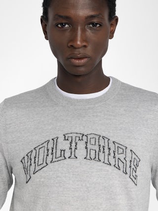 Kennedy Jumper 100% Merino Wool - Jumper with round neck and Voltaire writing on the front.