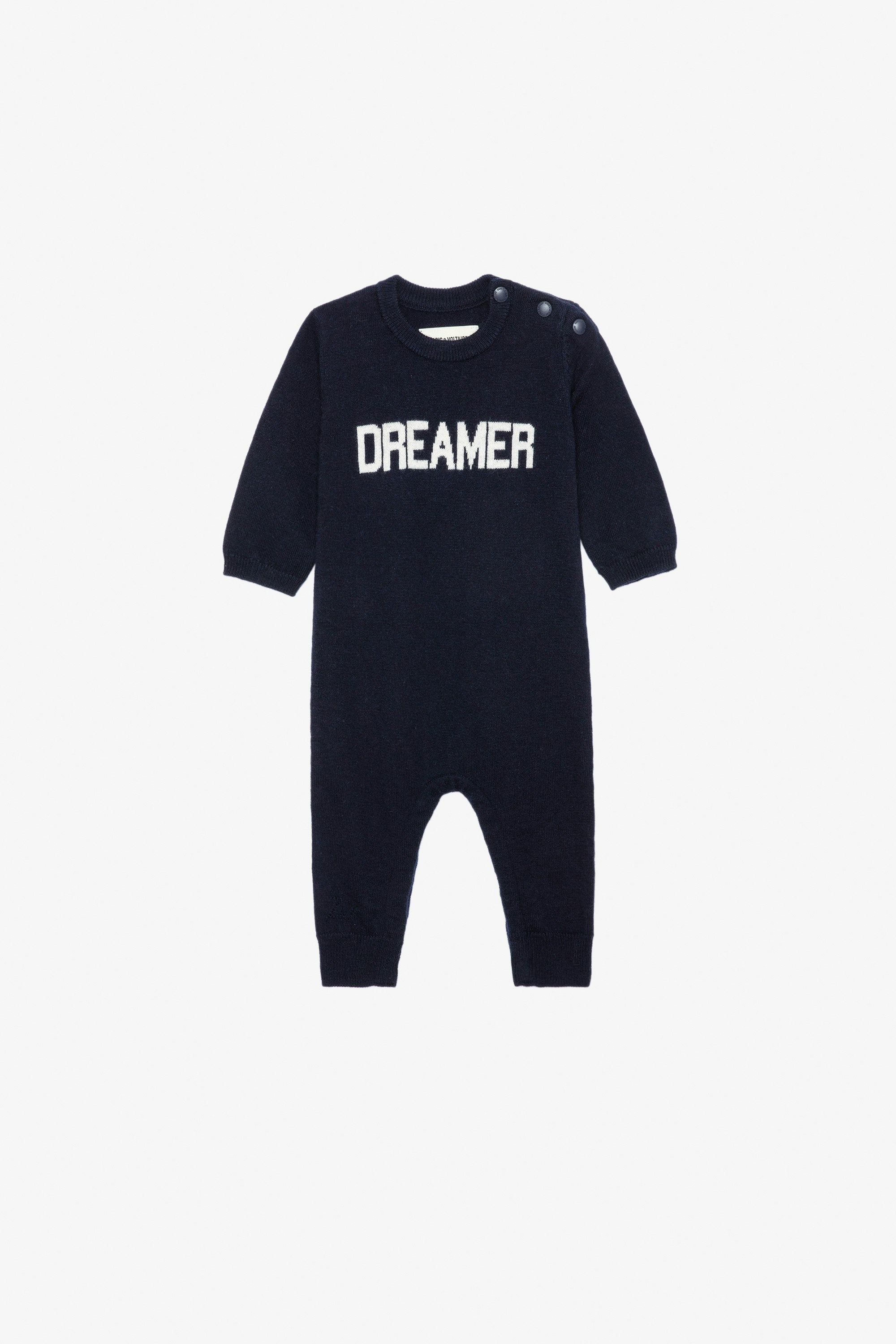 Didou Baby Sleepsuit - Navy blue knit baby sleepsuit with “Dreamer” slogan.