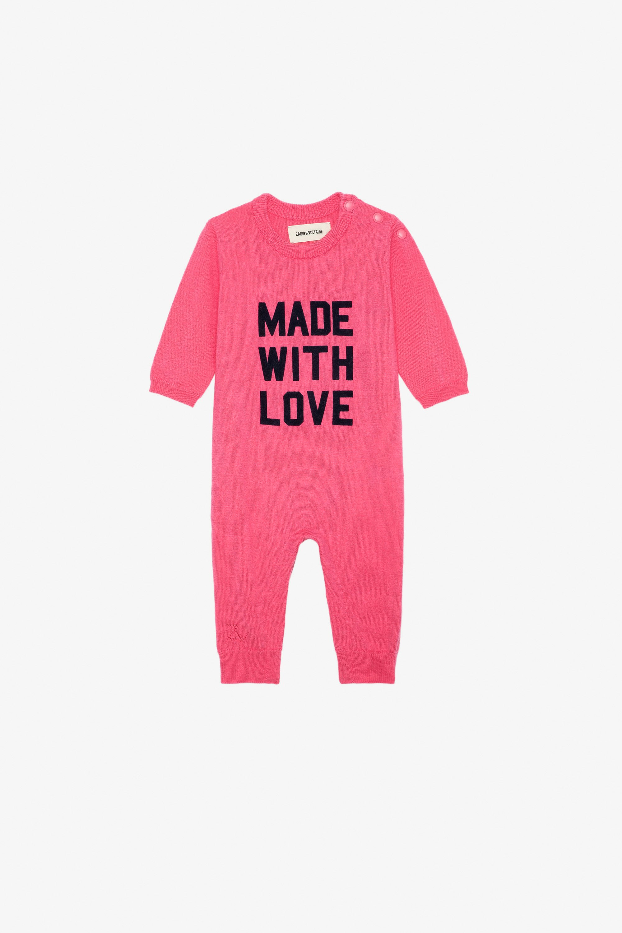 Combinaison Didou Bébé - Combinaison en maille tricot rose à message "Made With Love" bébé.