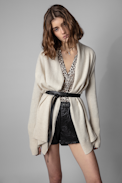 Dazzy Cardigan Cashmere - Women's long beige knitted cardigan