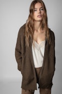Anya Cardigan - Women's bronze hooded knit cardigan