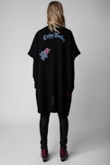 Indiany Cashmere Cardigan - Women’s long black cashmere cardigan with floral motifs