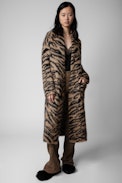 Gilet Tilda Tiger - Gilet long camel à motif tigré femme