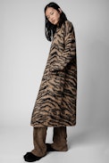 Gilet Tilda Tiger - Gilet long camel à motif tigré femme