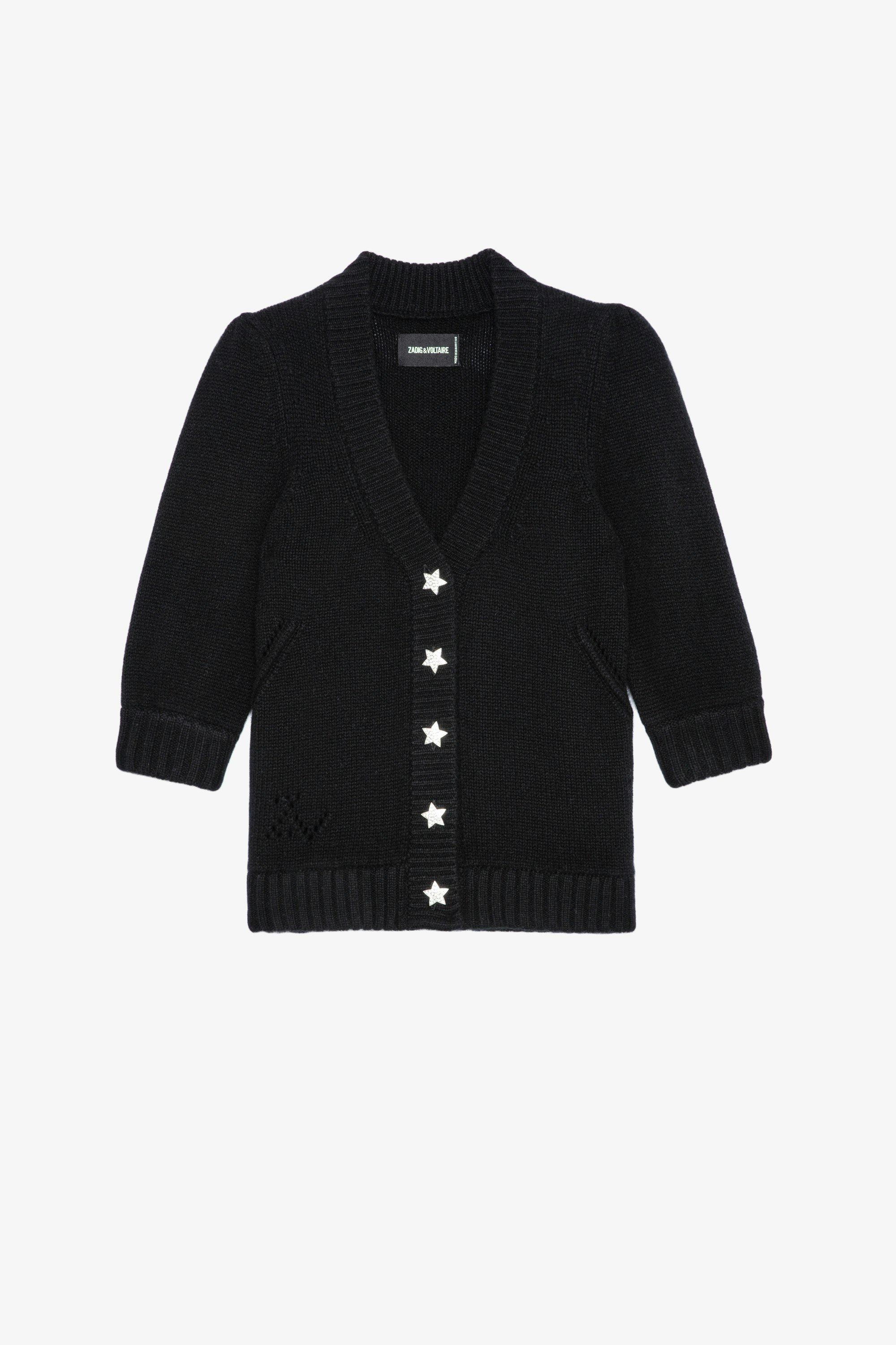 Betsy Cashmere Cardigan Women’s black cashmere cardigan with full sleeves