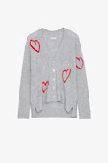 Mirka Cashmere Cardigan - Women’s grey cashmere cardigan with contrasting hearts