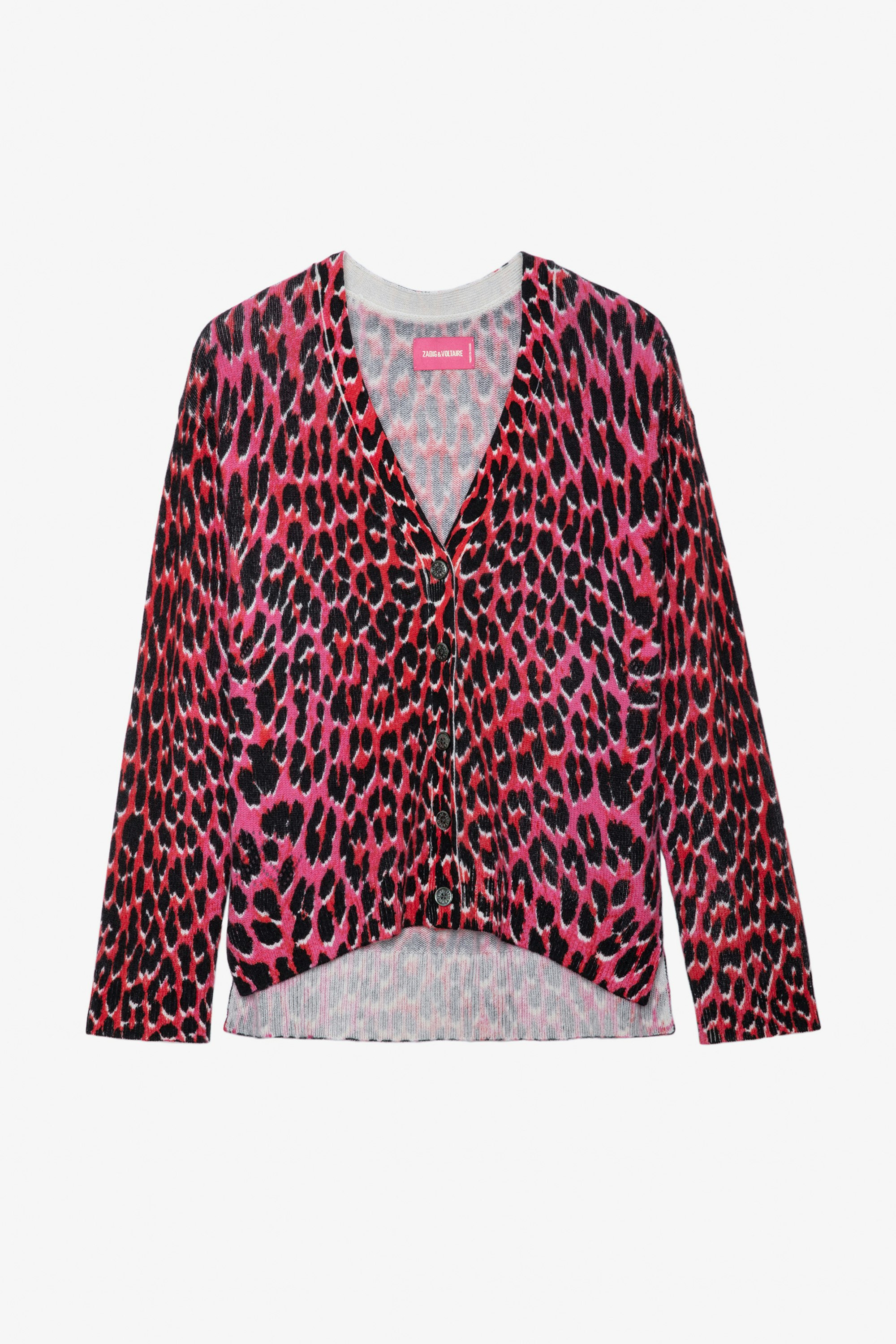 Mirka Leopard Cashmere Cardigan - Women’s pink leopard-print cashmere cardigan.