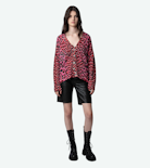 Gilet Mirka 100% Cachemire - Gilet en cachemire rose imprimé léopard.