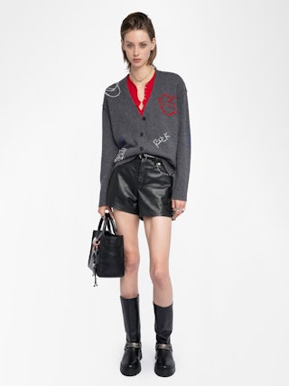 Mirkaz Cashmere Cardigan - V-neck buttoned cardigan with embroidery.