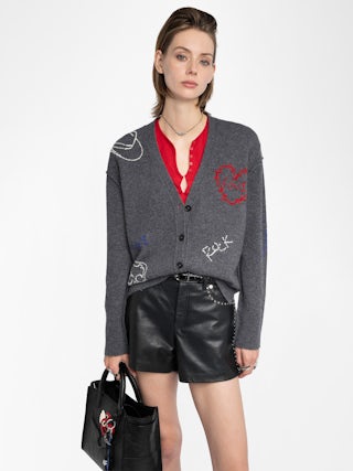 Mirkaz Cashmere Cardigan - V-neck buttoned cardigan with embroidery.
