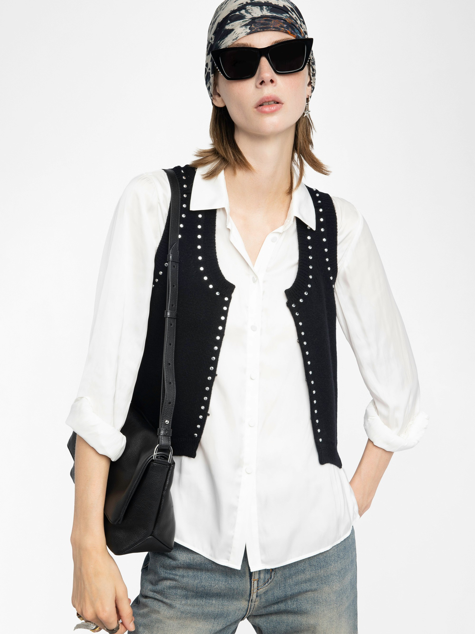 Dublin Sweater Vest - Sleeveless sweater vest with studded details.