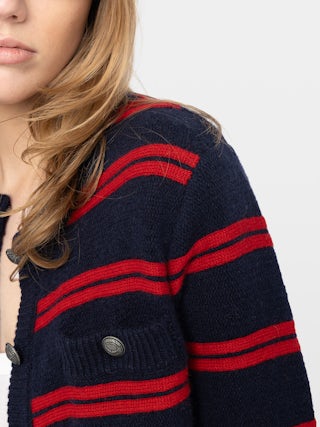 Cardigan Camo - Cardigan abbottonato a righe orizzontali con tasche.