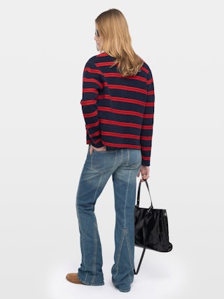 Cardigan Camo - Cardigan abbottonato a righe orizzontali con tasche.