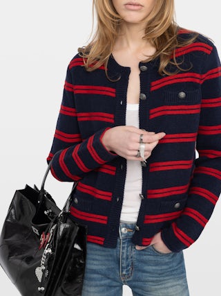 Cardigan Camo - Cardigan abbottonato a righe orizzontali con tasche.