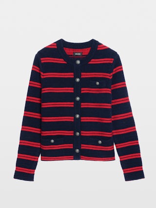 Cardigan Camo - Cardigan abbottonato a righe orizzontali con tasche.