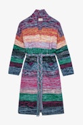 Allany Coat - Women's long knit coat with multicoloured stripes