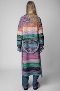 Allany Coat - Women's long knit coat with multicoloured stripes