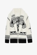 Chaqueta Ella - Abrigo de punto con estampado de calaveras beige para mujer