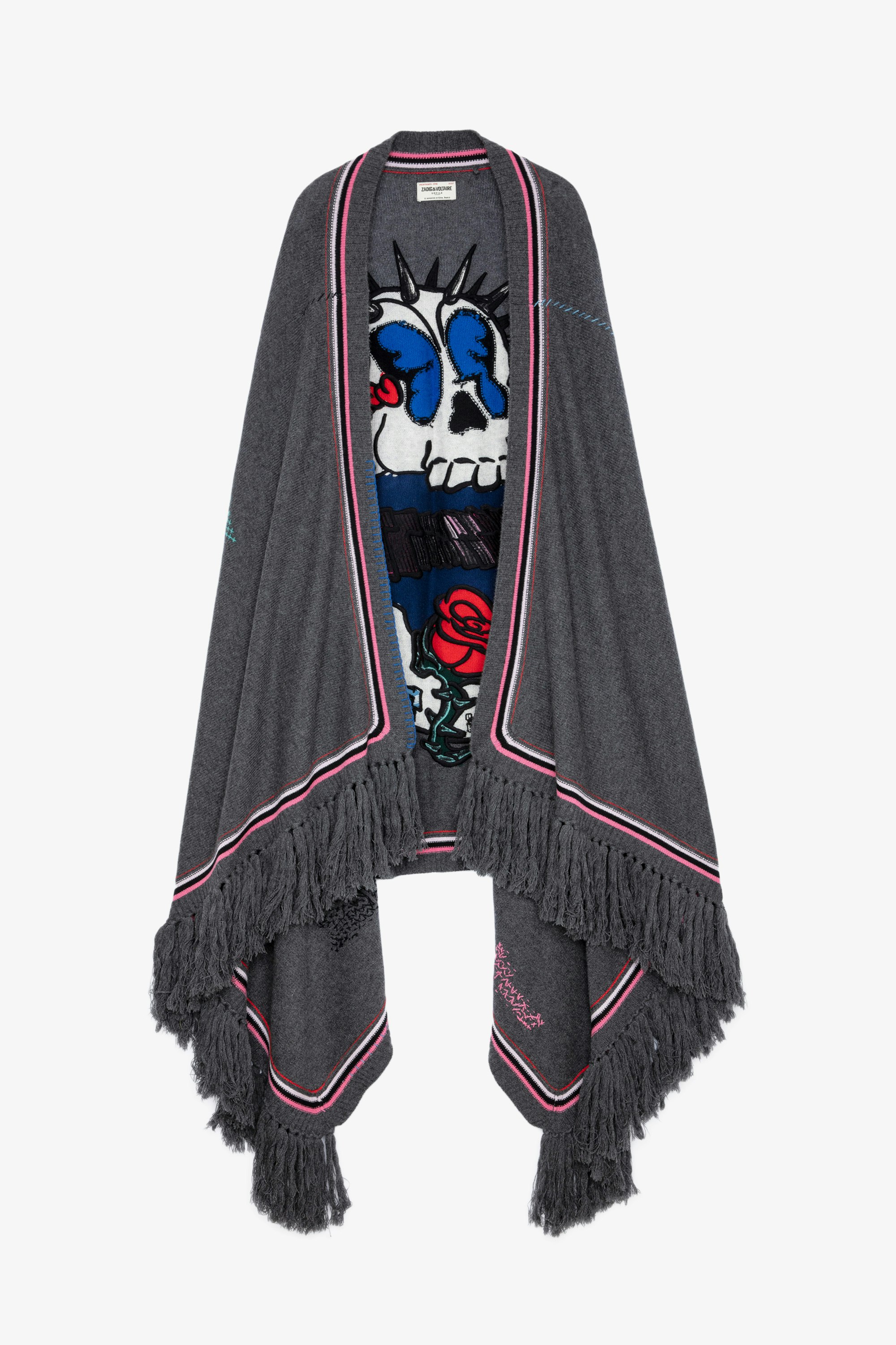 Skeleton Cashmere Coat Women’s cashmere poncho with skull print