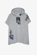 Chaqueta de Cachemira Inna - Cárdigan largo de punto gris jaspeado con capucha y motivos para mujer