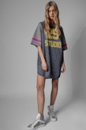 Ally Dress - Women's mesh dress with metallic thread with 25" print